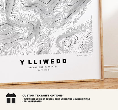 Y Lliwedd Print - Contour Map - Snowdonia - Wales - Topographic Map - Print - Poster - Wall Art -  Y Lliwedd Poster - Gift - Topography