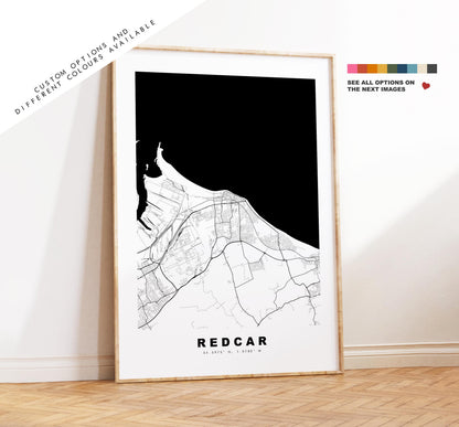Redcar Map Print - Minimalist City Map Poster - Map Art - UK - Redcar Print - Redcar, Yorkshire - Different Colours Available