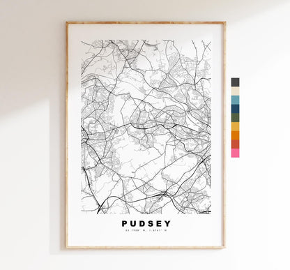 Pudsey Map Print - Minimalist City Map Poster - Map Art - UK - Pudsey Print - Pudsey, West Yorkshire - Different Colours Available