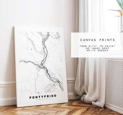 Pontypridd Map Print - Minimalist City Map Poster - Map Art - Wales - Pontypridd Print - Pontypridd Poster - Different Colours Available