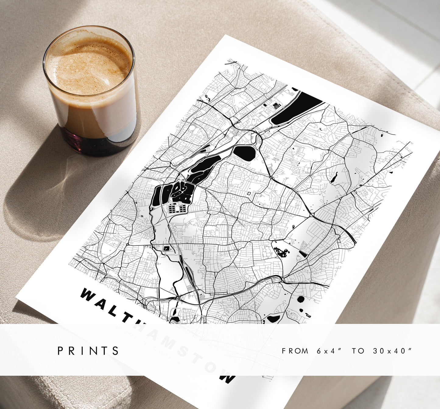 Walthamstow Map Print - Minimalist City Map Poster - Map Art - UK - Walthamstow Print - Walthamstow, London - Different Colours Available