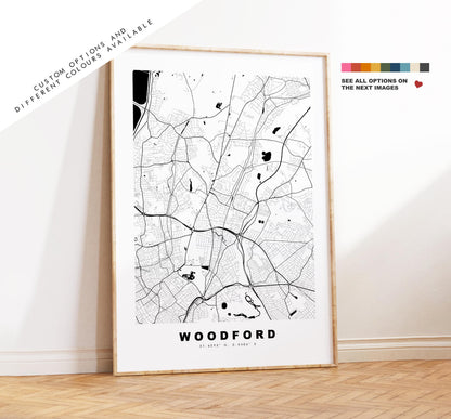 Woodford Map Print - Minimalist City Map Poster - Map Art - UK - Woodford Print - Woodford, London - Different Colours Available