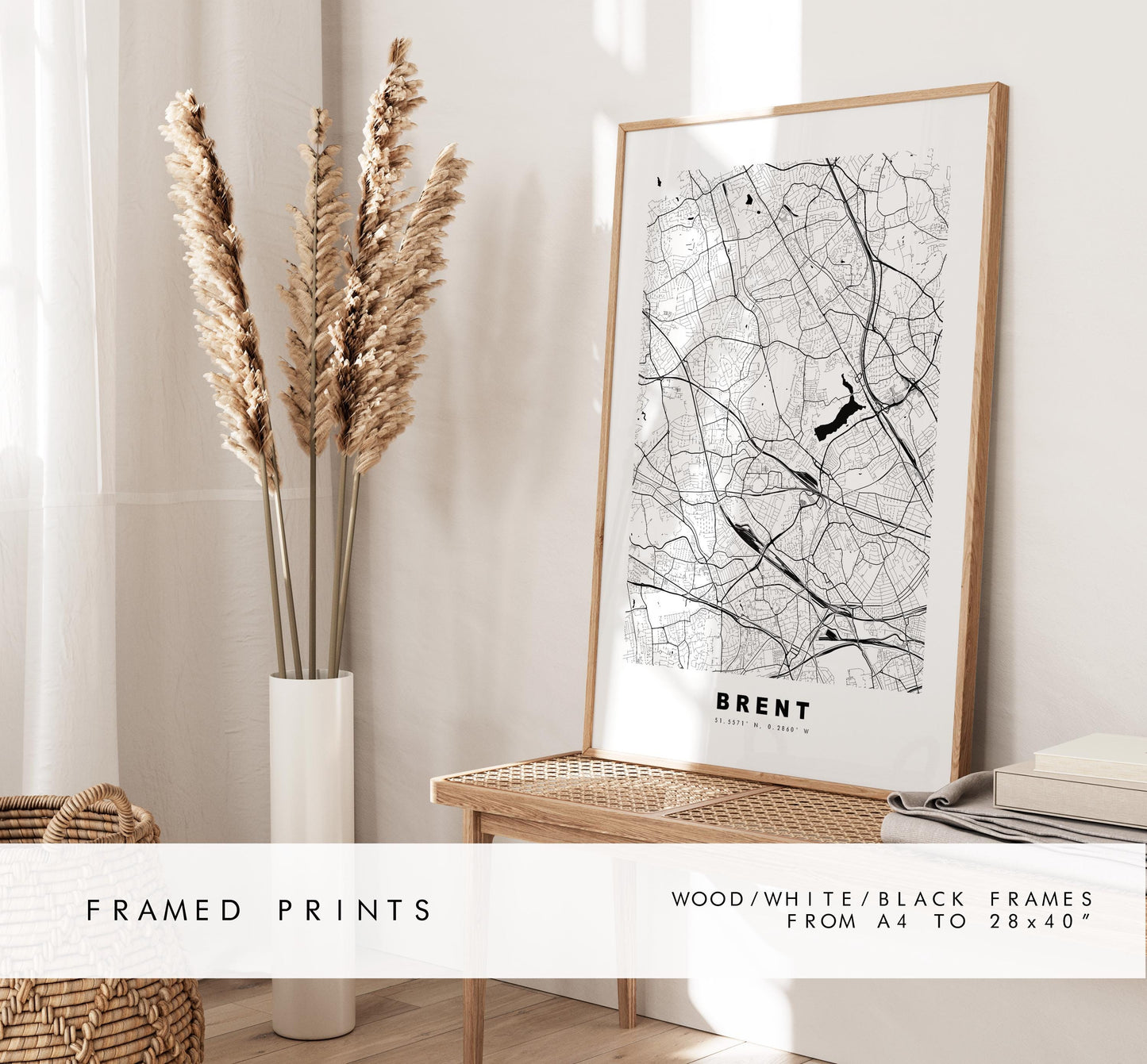 Brent Map Print - Minimalist City Map Poster - Map Art - UK - Brent Print - Brent, London - Different Colours Available