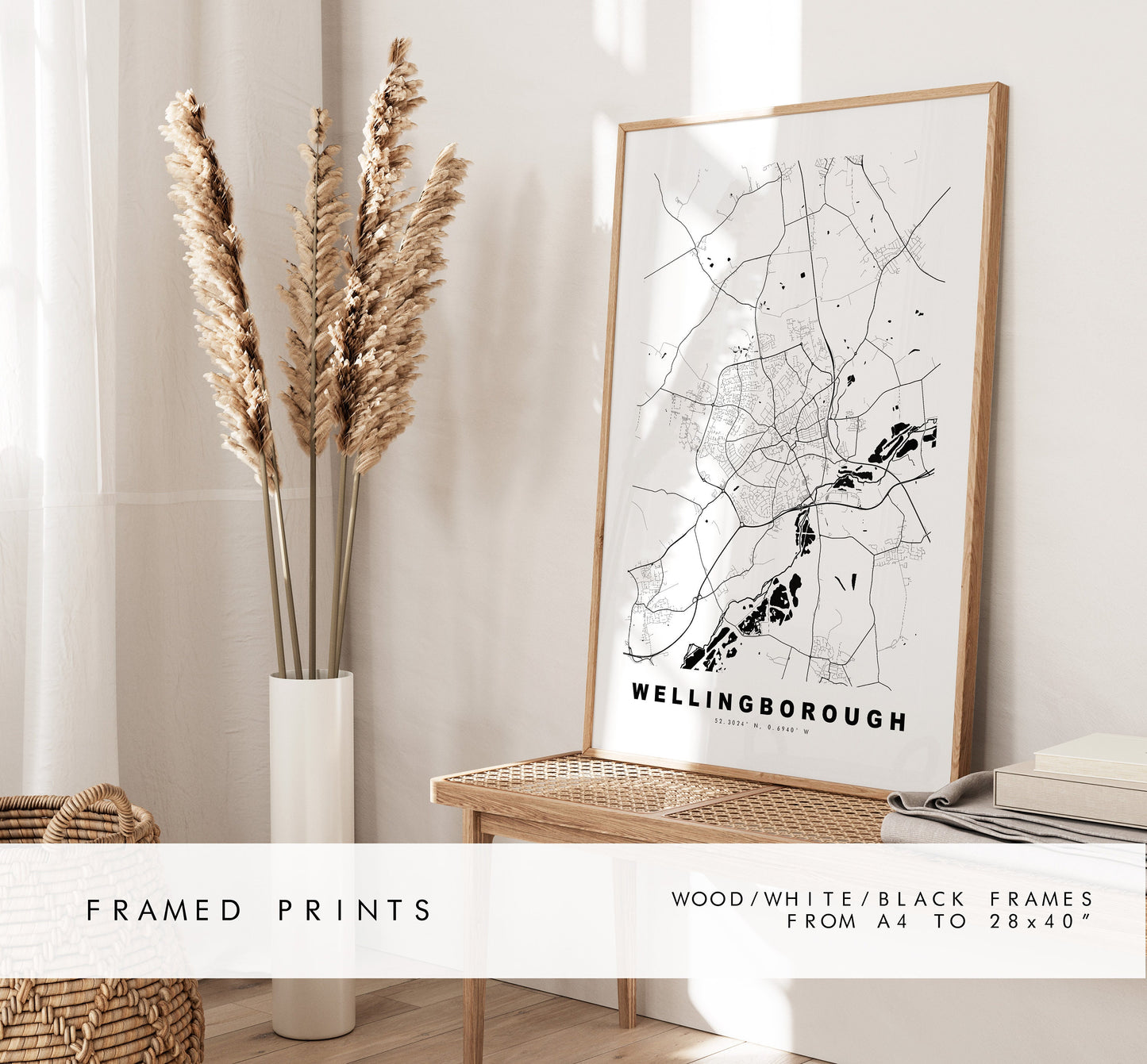 Wellingborough Map Print - Minimalist City Map Poster - Map Art - UK - Wellingborough Print - Wellingborough - Different Colours Available