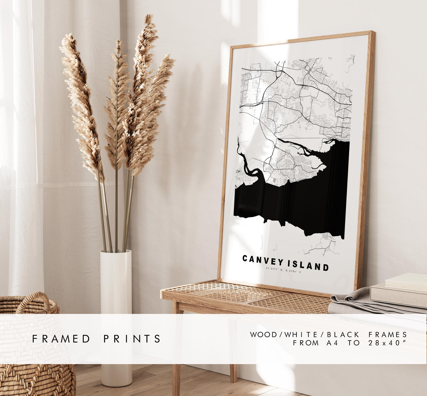 Canvey Island Map Print - Minimalist City Map Poster - Map Art - UK - Canvey Island Print - Essex - Different Colours Available