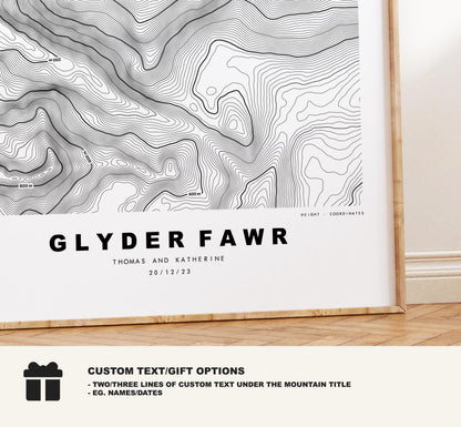 Glyder Fawr Print - Contour Map - Snowdonia - Wales - Topographic Map - Print - Poster - Wall Art - Glyder Fawr Poster - Relief Map