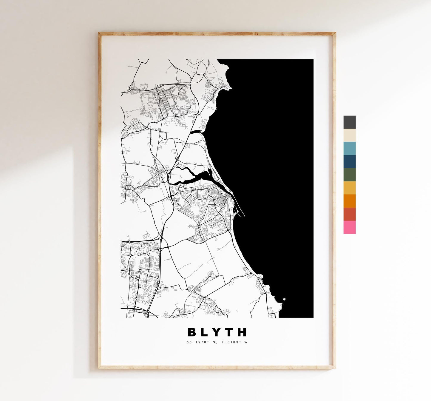 Blyth Map Print - Minimalist City Map Poster - Map Art - UK - Blyth Print - Blyth, Northumberland - Different Colours Available
