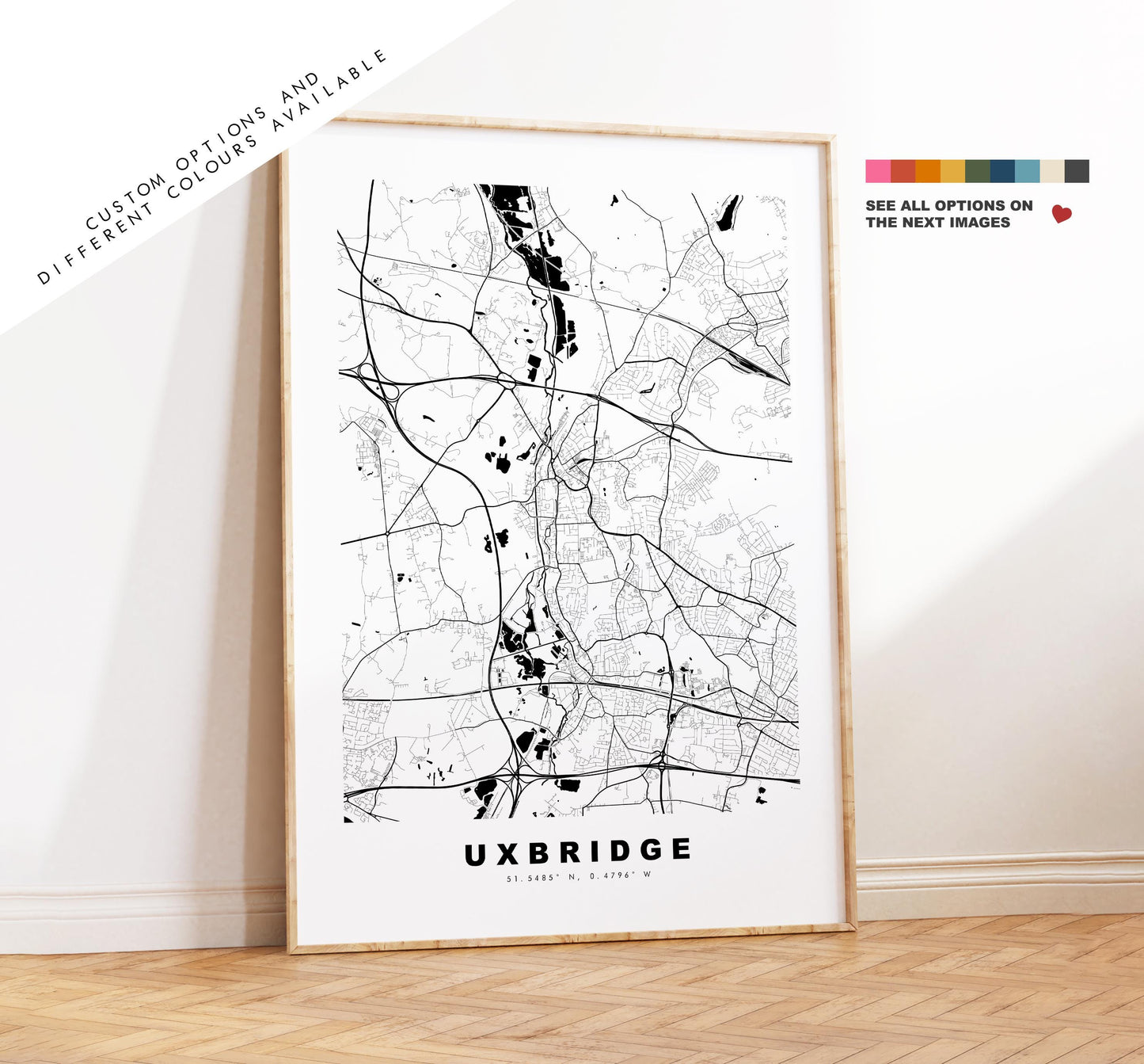 Uxbridge Map Print - Minimalist City Map Poster - Map Art - UK - Uxbridge Print - Uxbridge, London - Different Colours Available