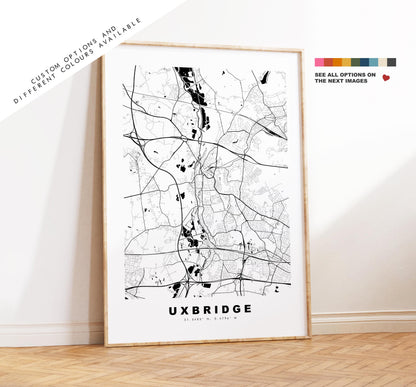 Uxbridge Map Print - Minimalist City Map Poster - Map Art - UK - Uxbridge Print - Uxbridge, London - Different Colours Available