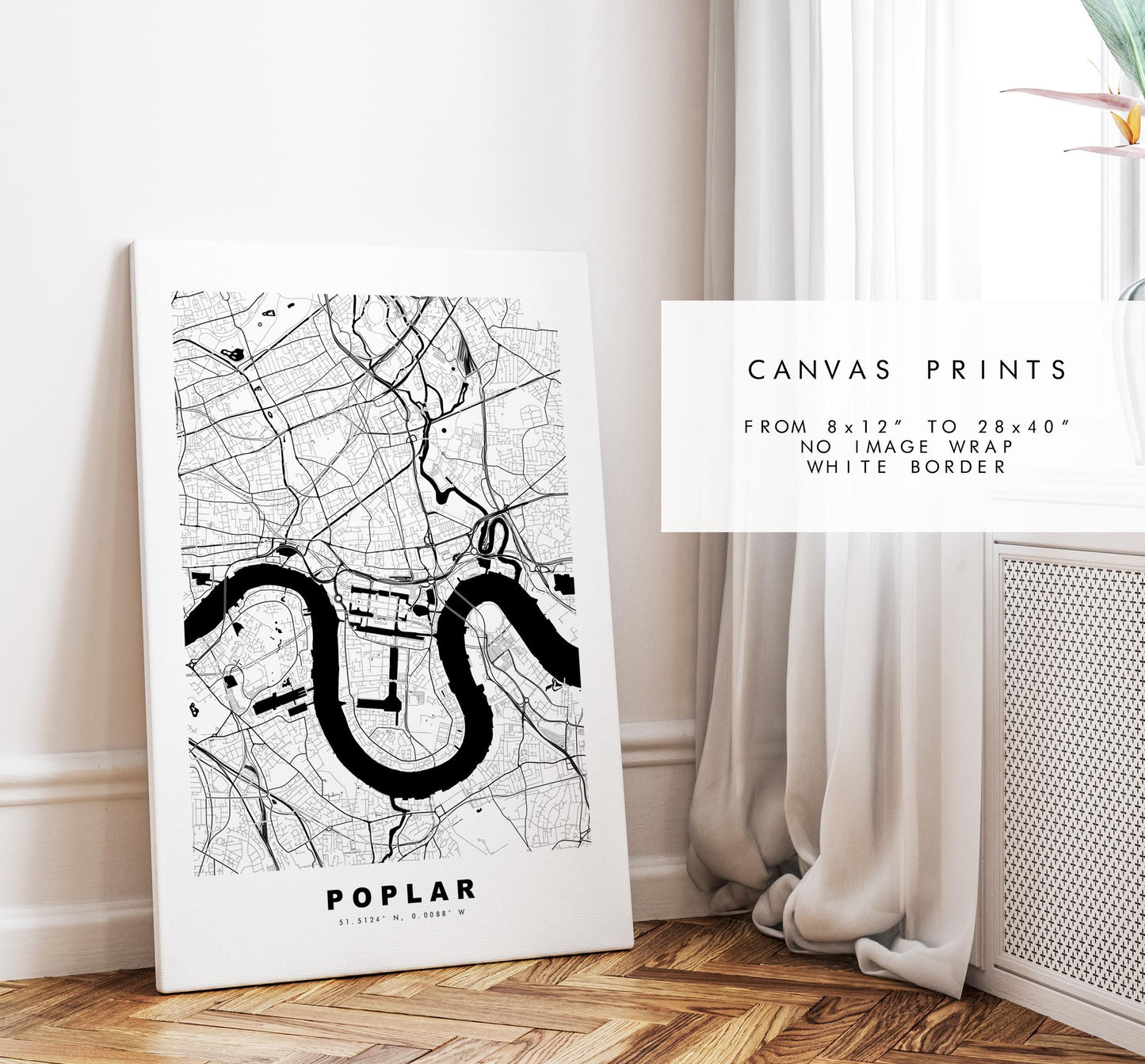 Poplar Map Print - Minimalist City Map Poster - Map Art - UK - Poplar Print - Poplar, London - Different Colours Available