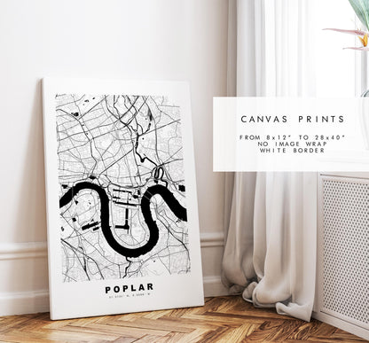 Poplar Map Print - Minimalist City Map Poster - Map Art - UK - Poplar Print - Poplar, London - Different Colours Available