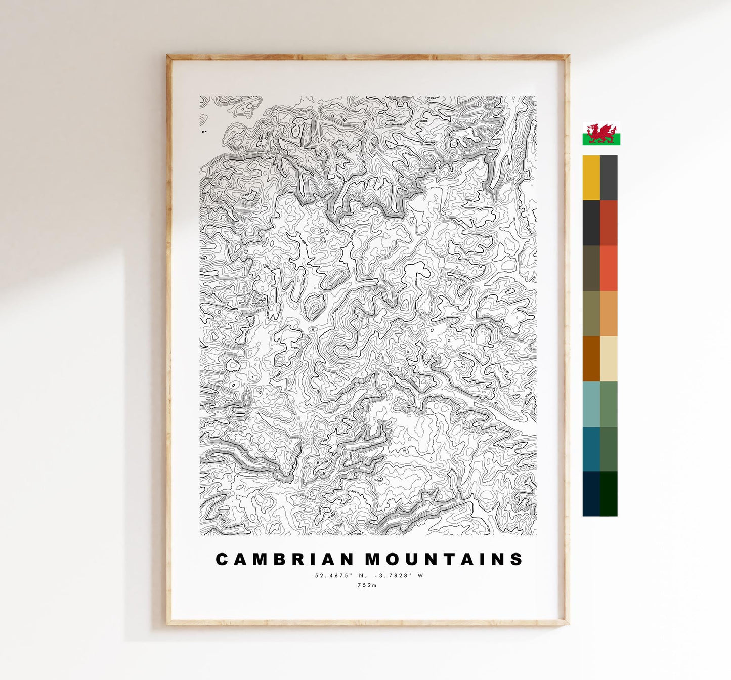 Cambrian Mountains Map Print - Contour Map - Topographic Map - Print - Poster - Mynyddoedd Cambria -Plynlimon - Wales