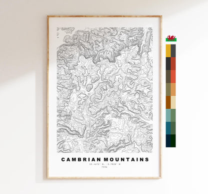 Cambrian Mountains Map Print - Contour Map - Topographic Map - Print - Poster - Mynyddoedd Cambria -Plynlimon - Wales