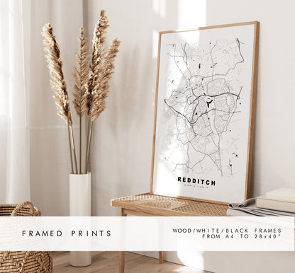 Redditch Map Print - Minimalist City Map Poster - Map Art - UK - Redditch Print - Redditch Poster - Different Colours Available