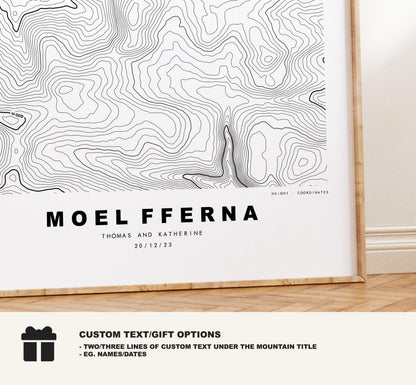Moel Fferna Print - Contour Map - Berwyn Range - Wales - Topographic Map - Print - Wall Art - Moel Fferna Poster - Contour Map - Topography