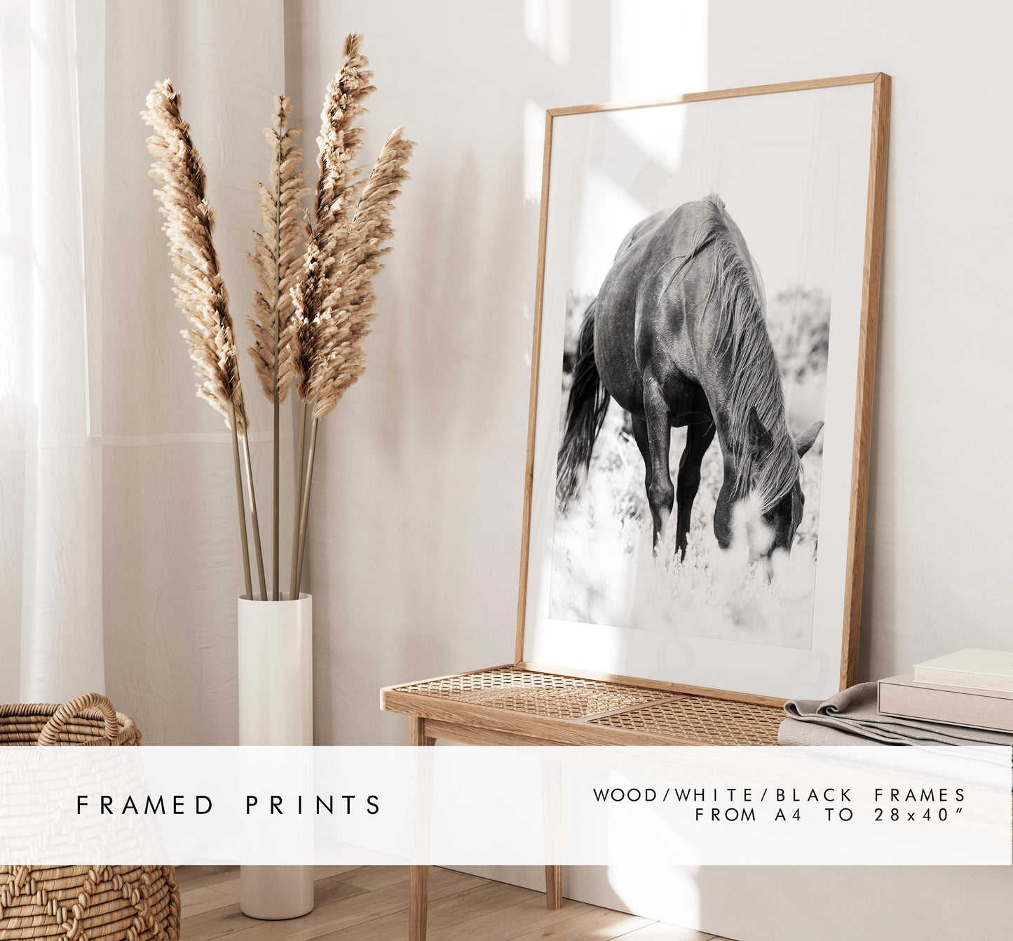 Horse Black and White Photography Print - New Forest - Hampshire Photography Prints - Wall Art -  Frame and Canvas Options - Portrait  - UK