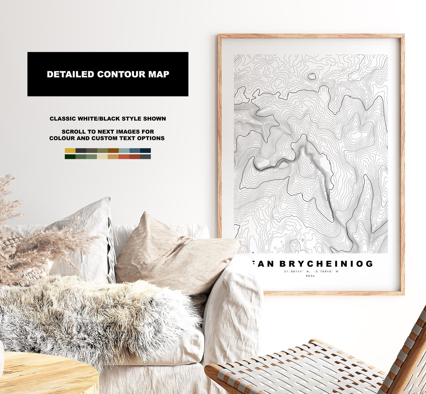 Fan Brycheiniog Print - Contour Map - Poster - Wales - Topographic Map - Print - Poster - Wall Art - Fan Brycheiniog - Black Mountains