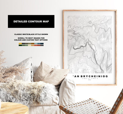 Fan Brycheiniog Print - Contour Map - Poster - Wales - Topographic Map - Print - Poster - Wall Art - Fan Brycheiniog - Black Mountains