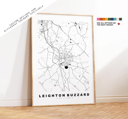 Leighton Buzzard Map Print - Minimalist City Map Poster - Map Art - UK - Leighton Buzzard Print - Bedfordshire- Different Colours Available