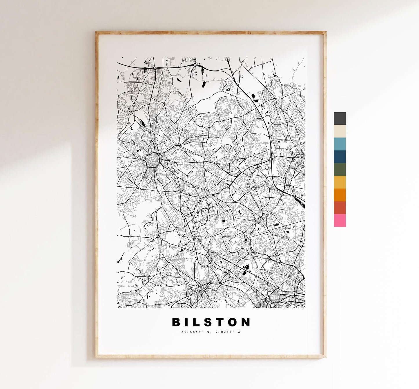 Bilston Map Print - Minimalist City Map Poster - Map Art - UK - Bilston Print - Bilston, West Midlands - Different Colours Available