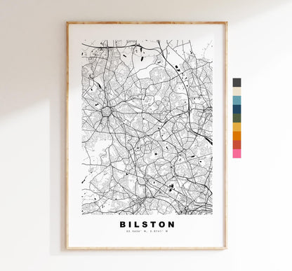 Bilston Map Print - Minimalist City Map Poster - Map Art - UK - Bilston Print - Bilston, West Midlands - Different Colours Available