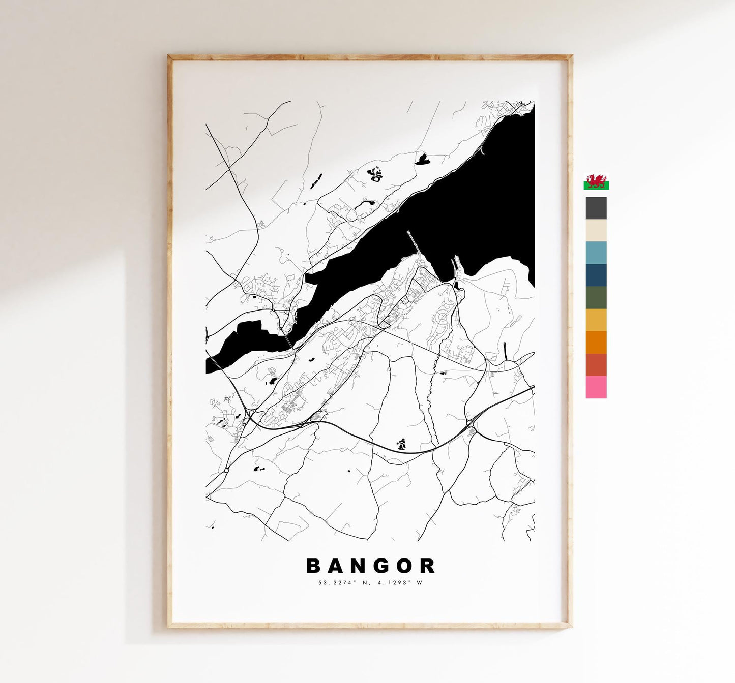 Bangor Map Print - Minimalist City Map Poster - Map Art - Wales - UK - Bangor Print - Bangor Poster - Different Colours Available