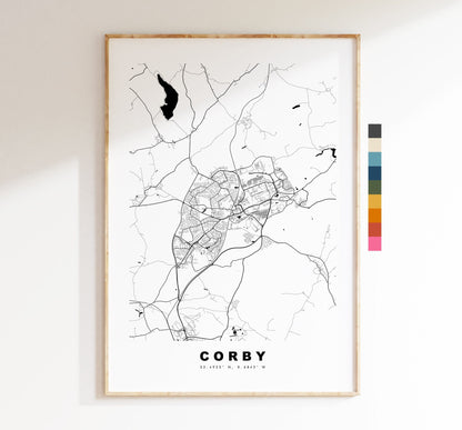 Corby Map Print - Minimalist City Map Poster - Map Art - UK - Corby Print - Corby Poster - Different Colours Available