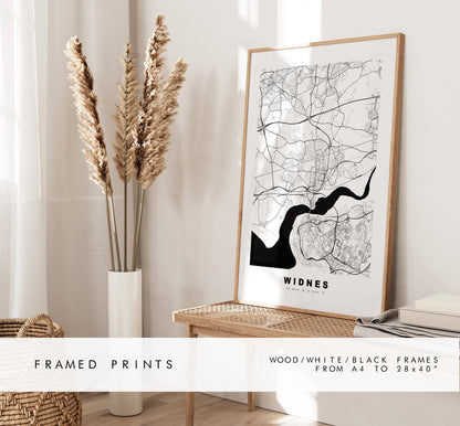 Widnes Map Print - Minimalist City Map Poster - Map Art - UK - Widnes Print - Widnes Poster - Different Colours Available