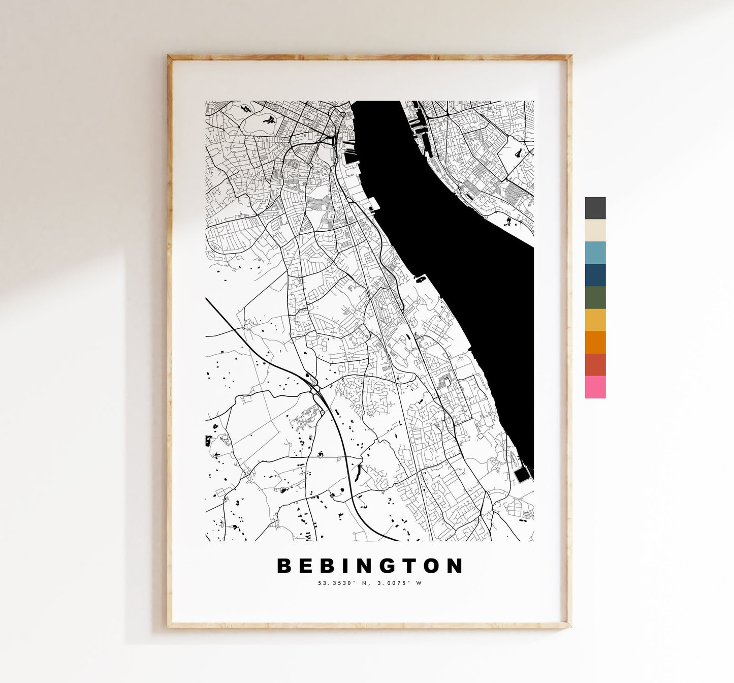 Bebington Map Print - Minimalist City Map Poster - Map Art - UK - Bebington Print - Bebington Poster - Different Colours Available