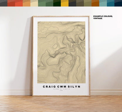 Craig Cym Silyn Print - Contour Map - Craig Cym Silyn Poster - Wales - Topographic Map - Print - Poster - Wall Art - Nantlle Ridge