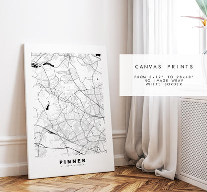 Pinner Map Print - Minimalist City Map Poster - Map Art - UK - Pinner Print - Pinner, London - Different Colours Available