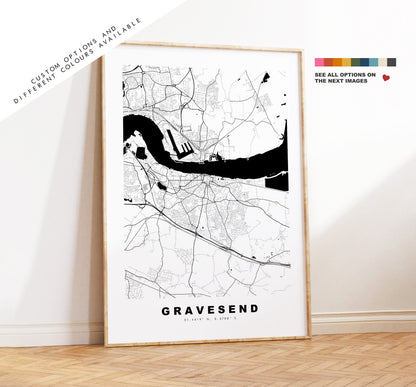 Gravesend Map Print - Minimalist City Map Poster - Map Art - UK - Gravesend Print - Gravesend Poster - Different Colours Available