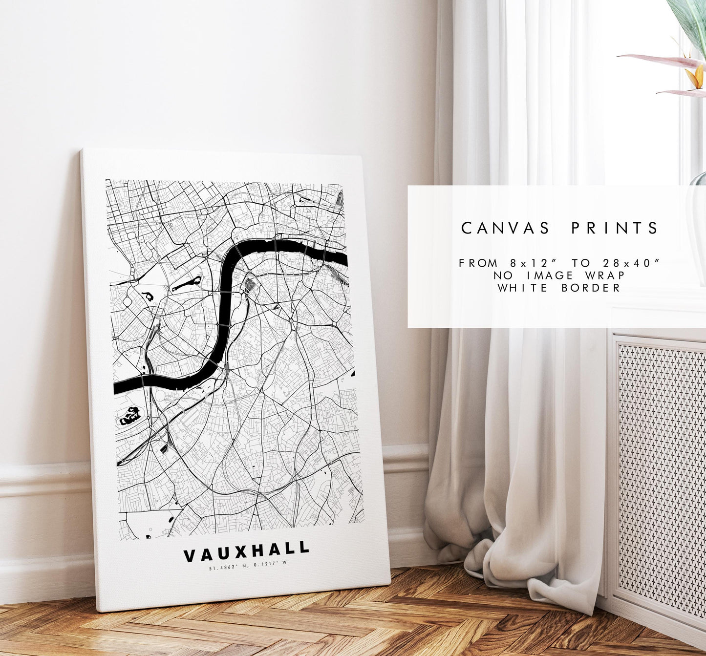 Vauxhall Map Print - Minimalist City Map Poster - Map Art - UK - Vauxhall Print - Vauxhall, London - Different Colours Available