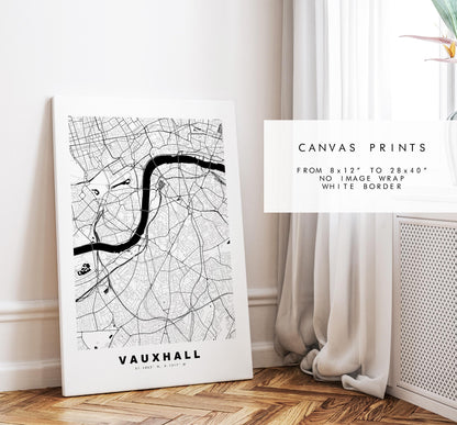 Vauxhall Map Print - Minimalist City Map Poster - Map Art - UK - Vauxhall Print - Vauxhall, London - Different Colours Available