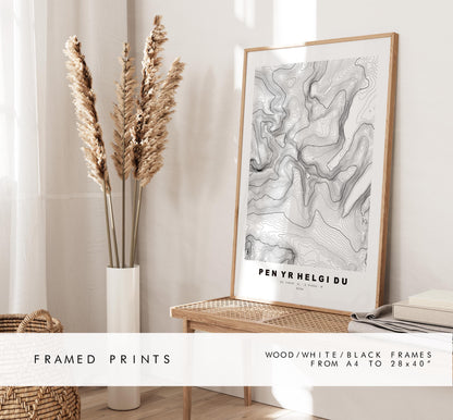 Pen Yr Helgi Du Print - Contour Map - Snowdonia - Wales - Topographic Map - Print - Poster - Wall Art -  Pen Yr Helgi Du Poster - Carneddau