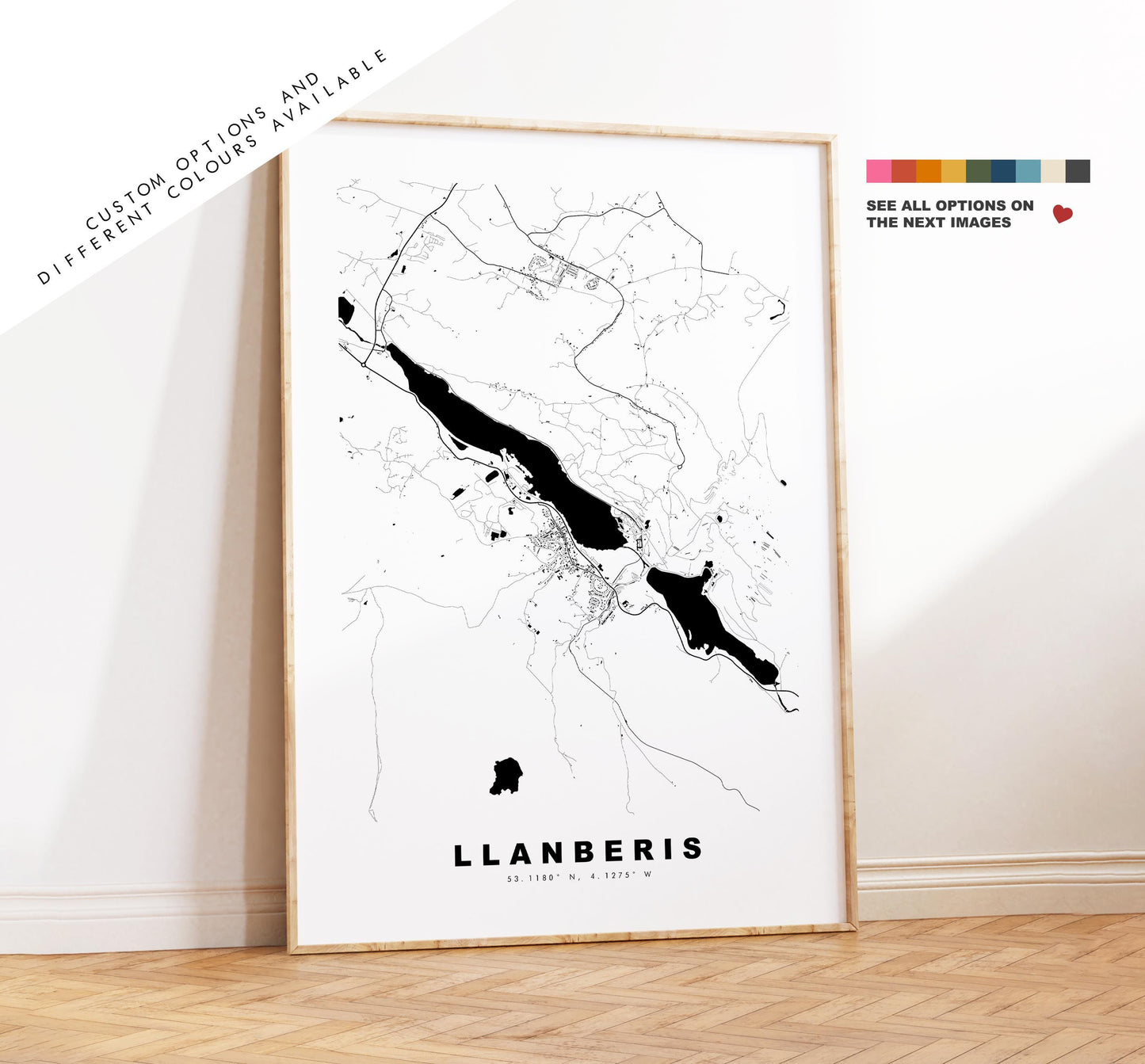 Llanberis Map Print - Minimalist City Map Poster - Map Art - Wales - UK - Llanberis Print - Llanberis Poster - Different Colours Available