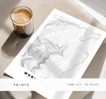 World's End Print - Contour Map - Eglwyseg - Wales - Topographic Map - Print - Poster - Wall Art - Eglwyseg Valley - Map - Pen Draw'r Byd
