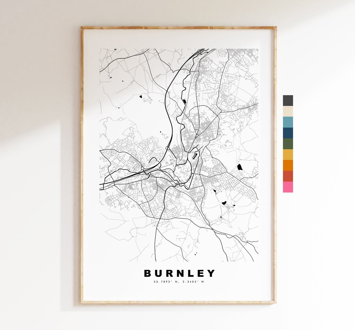 Burnley Map Print - Minimalist City Map Poster - Map Wall Art - UK - Burnley Print - Burnley Poster - Different Colours Available