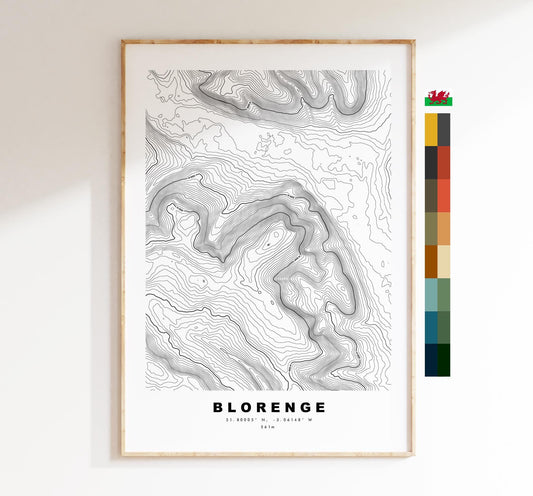 Blorenge Print - Contour Map - Brecon Beacons - Wales - Topographic Map - Wall Art - Blorenge Contour Map - Topography - Abergavenny
