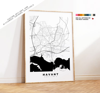 Havant Map Print - Minimalist City Map Poster - Map Art - UK - Havant Print - Havant Poster - Different Colours Available