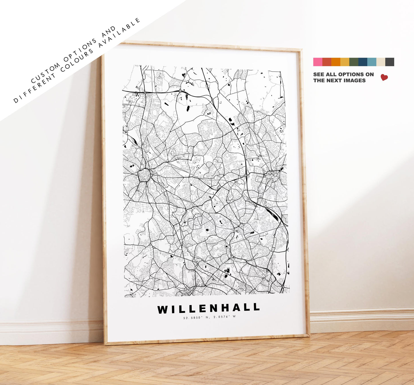 Willenhall Map Print - Minimalist City Map Poster - Map Art - UK - Willenhall Print - West Midlands - Different Colours Available