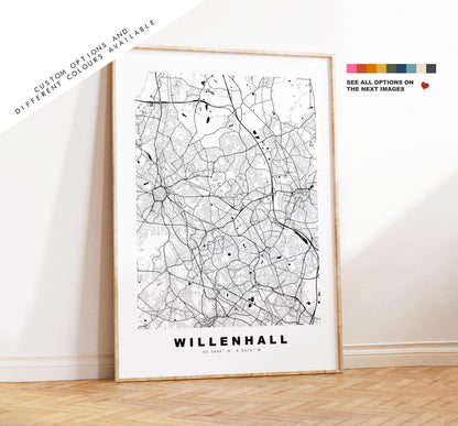 Willenhall Map Print - Minimalist City Map Poster - Map Art - UK - Willenhall Print - West Midlands - Different Colours Available