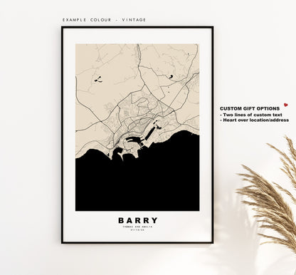 Barry Map Print - Minimalist City Map Poster - Map Art - Wales - UK - Barry Print - Barry Poster - Different Colours Available