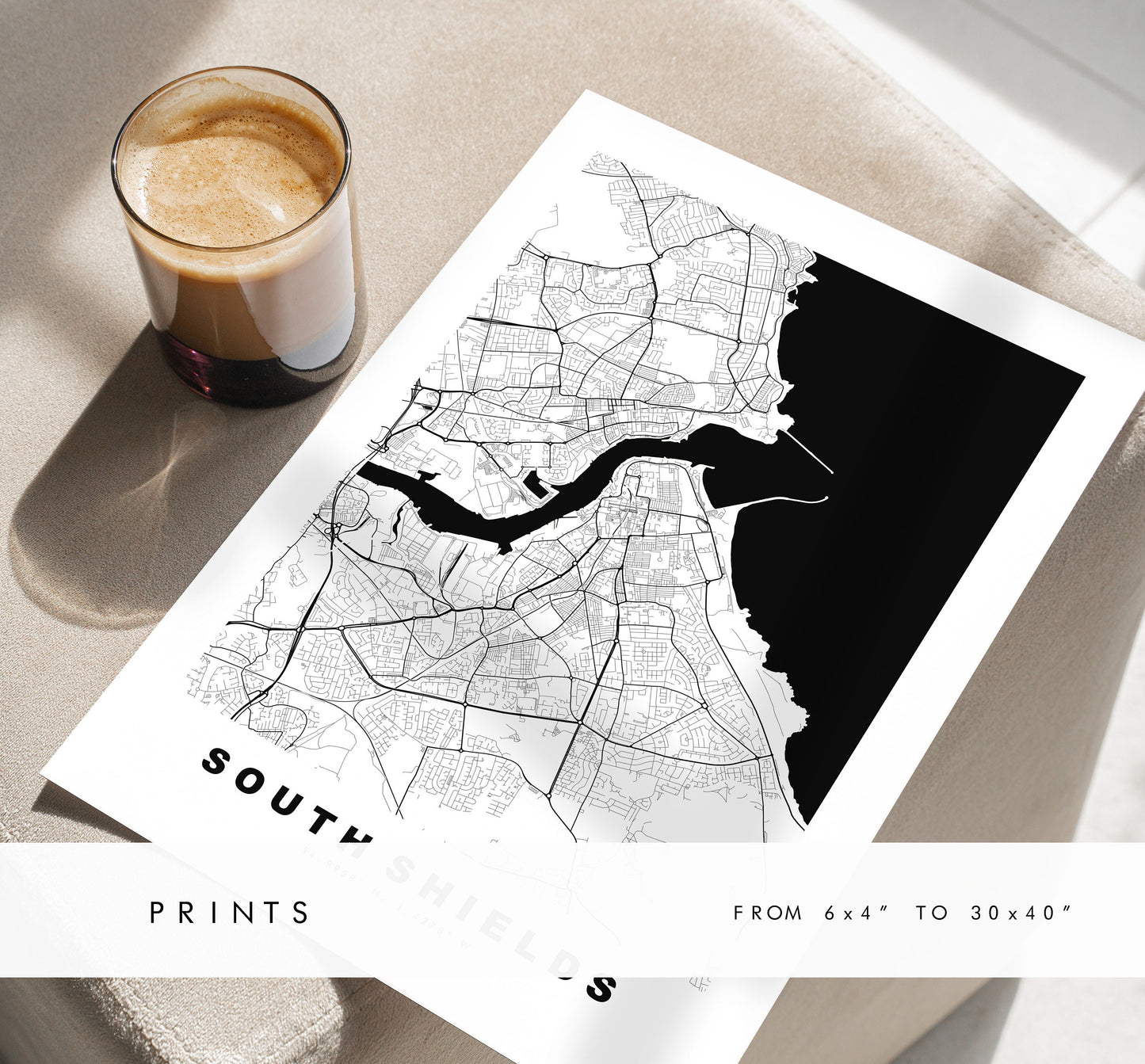 South Shields Map Print - Minimalist City Map Poster - Map Art - UK - South Shields Print - South Shields - Different Colours Available
