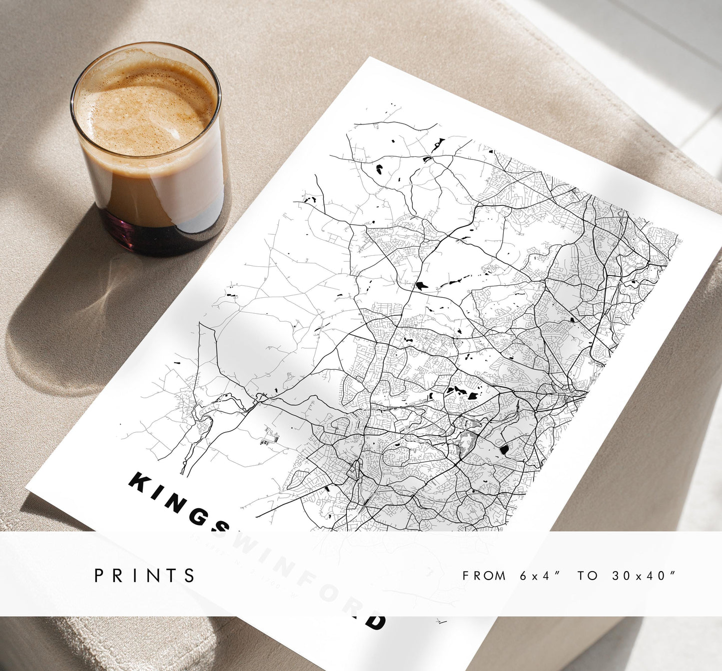 Kingswinford Map Print - Minimalist City Map Poster - Map Art - UK - Kingswinford Print - West Midlands - Different Colours Available