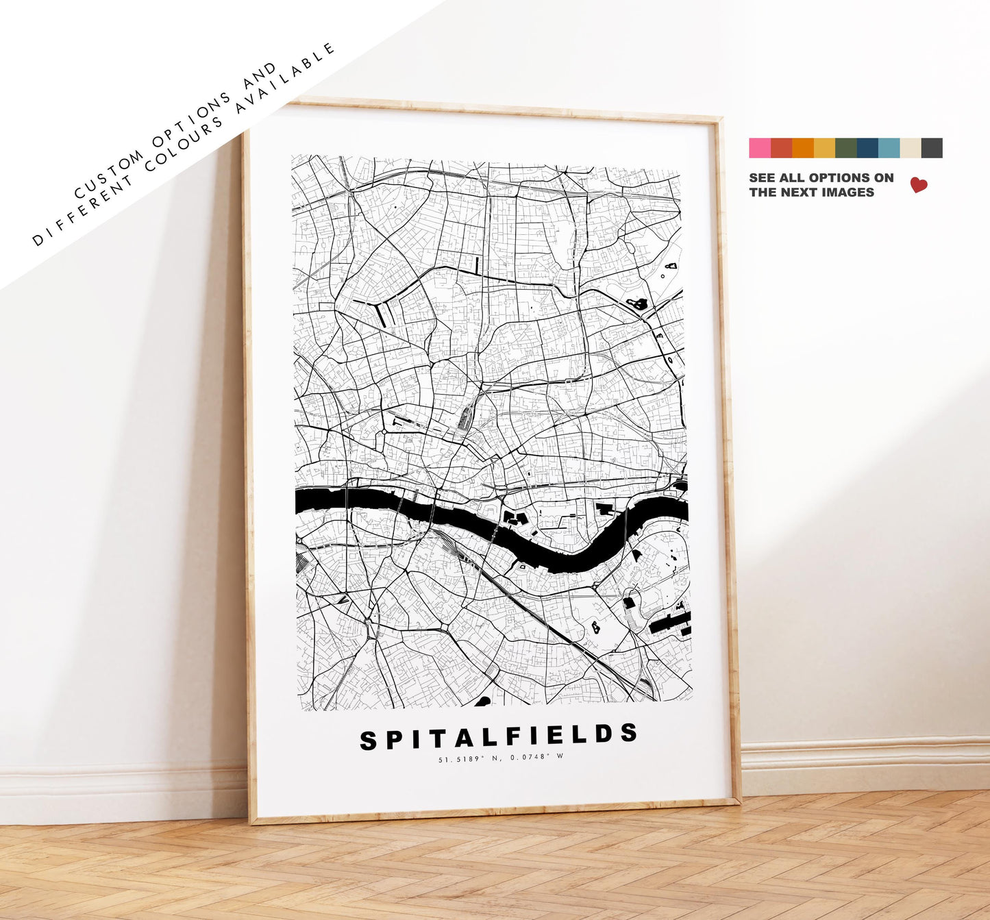 Spitalfields Map Print - Minimalist City Map Poster - Map Art - UK - Spitalfields Print - Spitalfields, London - Different Colours Available