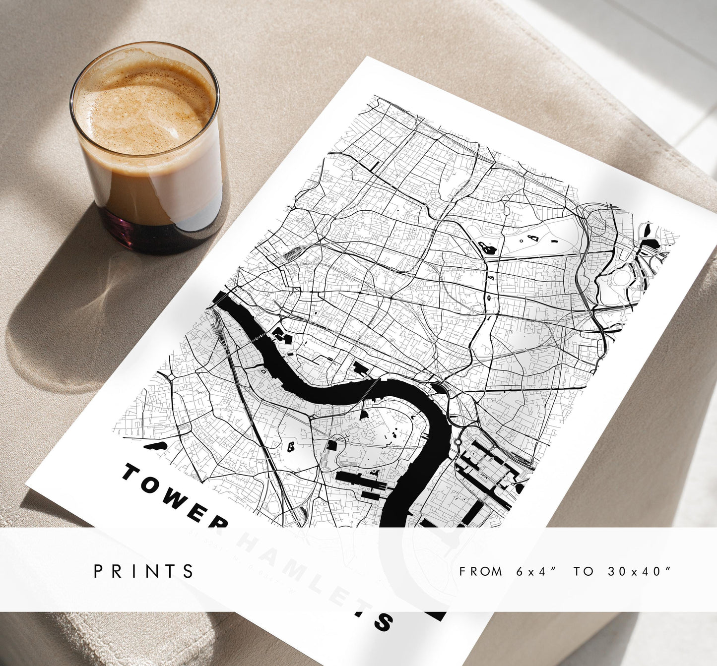 Tower Hamlets Map Print - Minimalist City Map Poster - Map Art - UK - Tower Hamlets Print - London - Different Colours Available