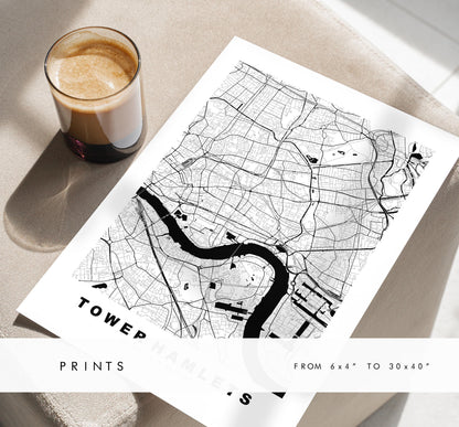 Tower Hamlets Map Print - Minimalist City Map Poster - Map Art - UK - Tower Hamlets Print - London - Different Colours Available