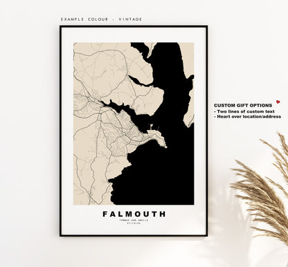Falmouth Map Print - City Map Poster - Map Art - Map Wall Art - UK City Map - Falmouth Print - Coventry Poster - Wall Art - Map Poster