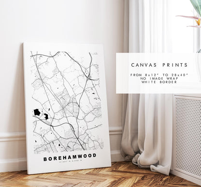 Borehamwood Map Print - Minimalist City Map Poster - Map Art - UK - Borehamwood Print - Hertfordshire - Different Colours Available